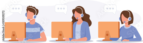 Live support concept. Business customer care service concept. Icon for contact us, support, help, phone call and website click. Flat vector illustration.