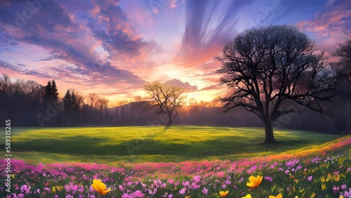  Colorful Spring Sunrise on Meadow