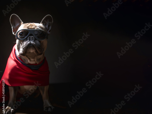 cute french bulldog in a super hero costume