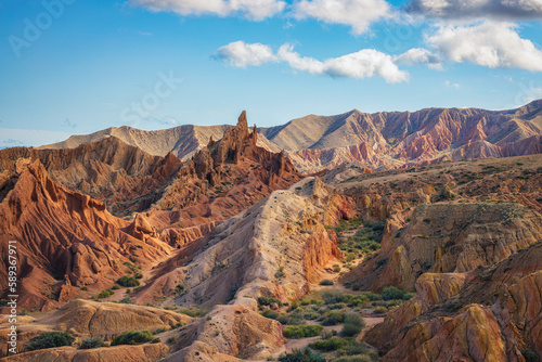 Amazing landscape in Skazka canyon, famous touristic destination in Kyrgyzstan