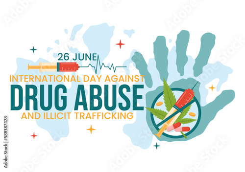 International Day Against Drug abuse and Illicit Trafficking illustration with Anti Narcotics to Avoid Drugs in Hand Drawn Templates Illustration