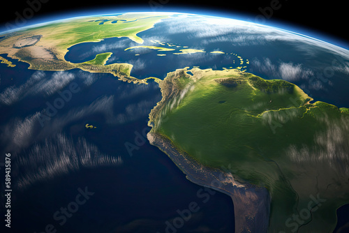 Surface of the Planet Earth viewed from a satellite, focused on South America, Andes cordillera and Amazon rainforest