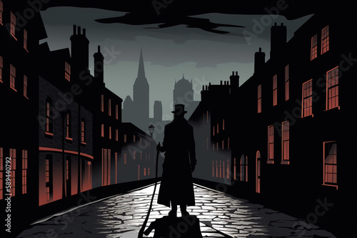 Jack the ripper, a serial killer in the dark alley in whitechapel Created with Generative AI Technology