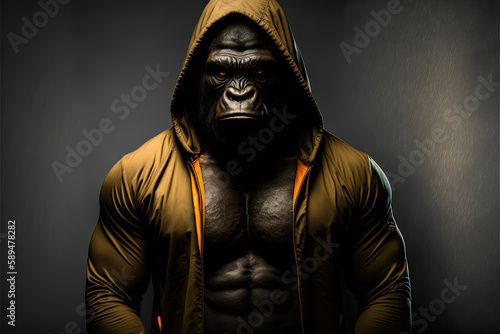 An image of a fitness gorilla adorned in athletic attire. Ai generated 
