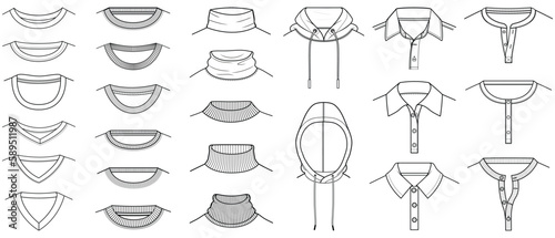 types of t shirt necklines flat sketch vector illustration technical cad drawing template