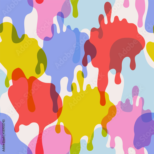 Comic dripping blots background in pop art, graffiti style. Funky paint drips, stains, drops seamless pattern.