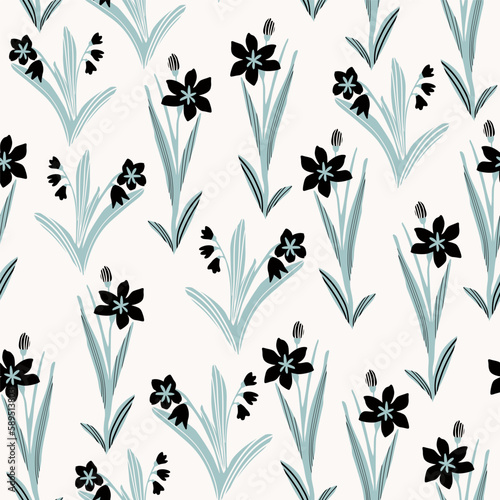 Abstract floral graphic seamless pattern. Meadow flowers silhouettes background
