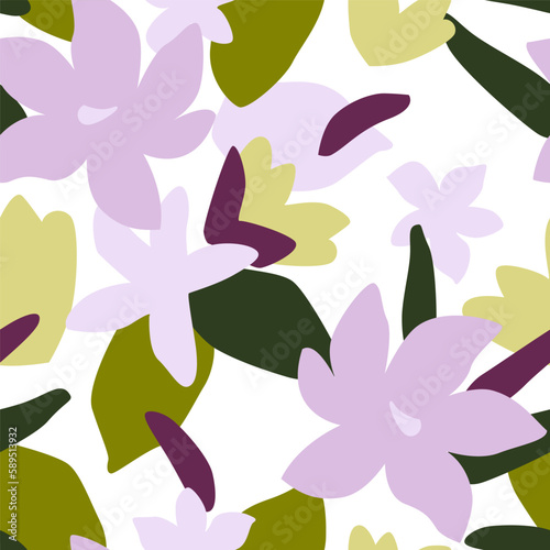 Abstract modern flowers bloom seamless pattern.
