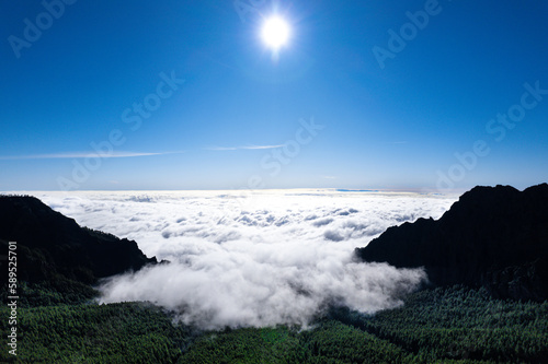Aerial sunrise view above the clouds on Tenerife - Corona Forestal