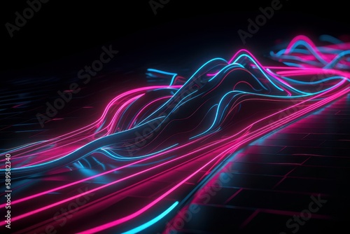 Neon lines background. 3D rendering, 3D illustration., Generative Ai