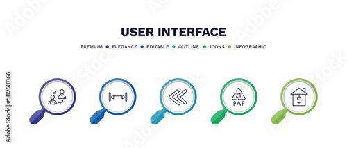 set of user interface thin line icons. user interface outline icons with infographic template. linear icons such as exchange personel, gap, two left arrows, 21 pap, house value vector.