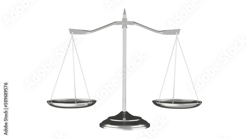 Silver Libra scales of justice isolated on transparent background. Scales concept. 3D render