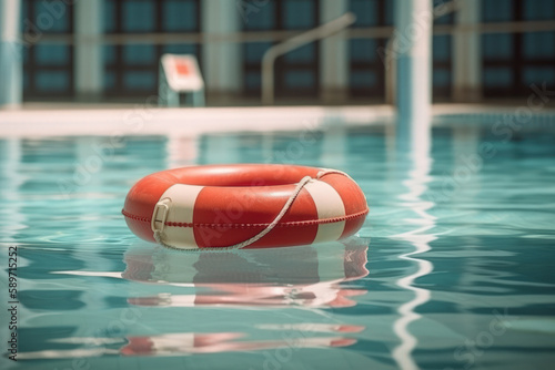 red lifebuoy in the pool generative ai