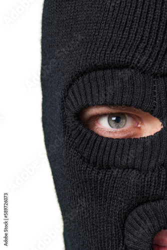 Thief criminal ski mask closeup close-up balaclava burglar