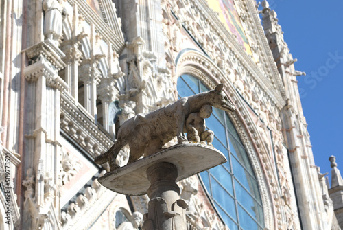 statue of a female wolf in Siena Tuscany in Italy called LUPA SENESE in Italian language