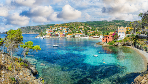 Landscape with Assos village on Kefalonia, Ionian island, Greece