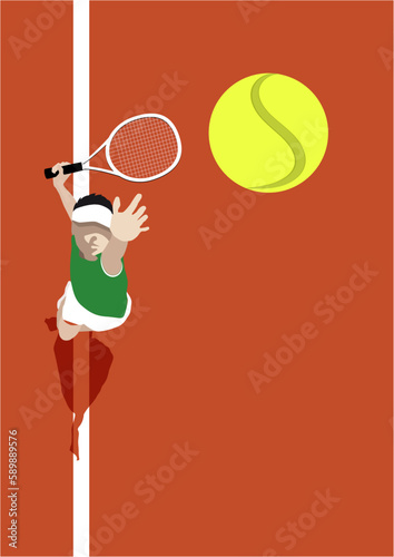 Homme / femme joue au tennis sur un court orange en terre battue