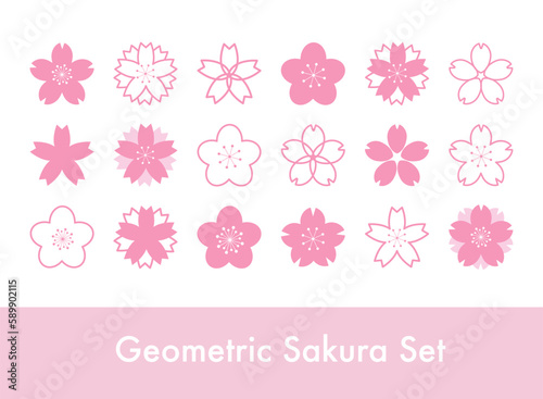 Set of geometrical sakura flower stamp symbols, cherry blossom icons