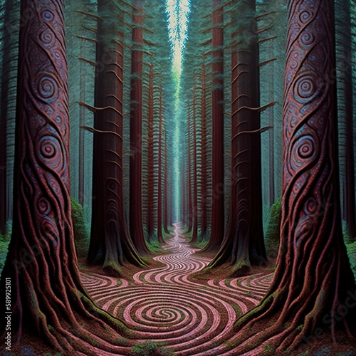 Sacred Redwood Forest: Alex Gray's Artistic Style