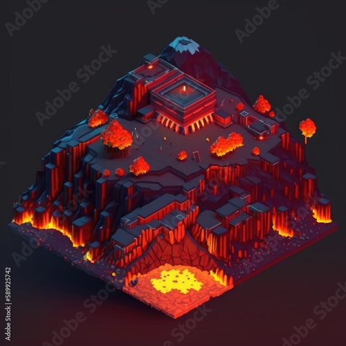 Glittering Magma on Ancient Volcanic Ground in Isometric View