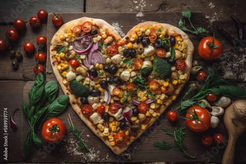 Heart-Shaped Vegetarian Pizza with Supernova Toppings