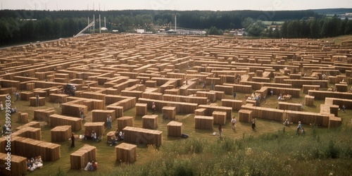 Giant Maze Made of Hay Bales at Pagan Woodstock in Sweden