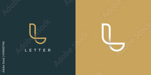 L Initial Letter Logo Image. Gold and White L Letter Line Origami Style isolated on Dual Background. Usable for Business and Branding Logos. Flat Vector Logo Design Template Element.