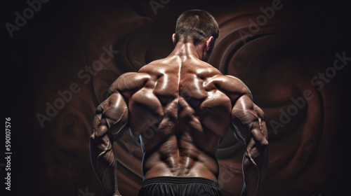 Handsome strong athletic men pumping up muscles workout bodybuilding concept background - muscular bodybuilder handsome men doing exercises in gym naked , ai generated artwork