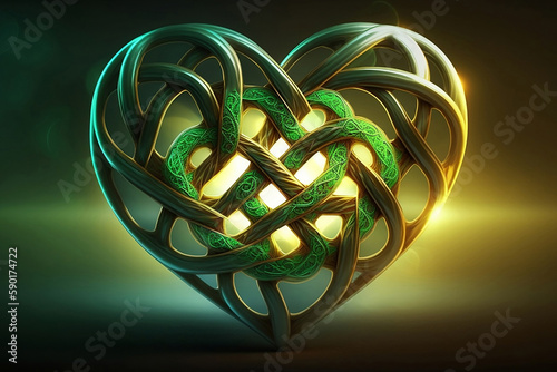 A celtic knot in the form of a heart. St. Patrick's Day festive concept. Holiday background.