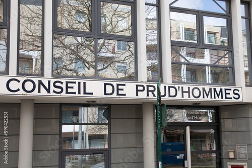 conseil de prud'hommes french text sign on building office facade wall means in france consulting tribunals