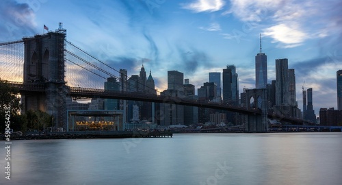 View of the Brooklyn Cable-stayed bridge and the New York City skyline