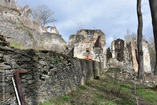 Zamek Gryf, ruiny średniowiecznej budowli we wsi Proszówka, Dolny Śląsk, Polska,
