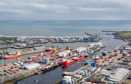 Aberdeen harbour and ships viewed from above