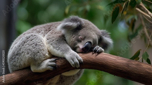 Koala Taking a Nap on a Tree Branch