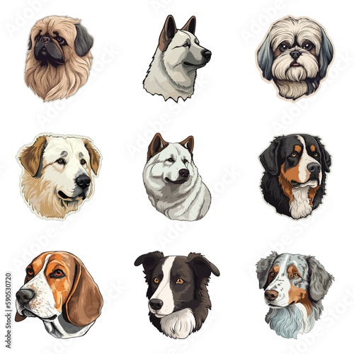 Dogs Flat Icon Set Isolated On White Background