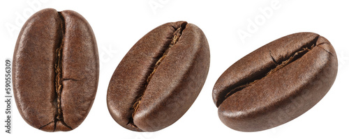 Set of delicious coffee beans close-up, cut out