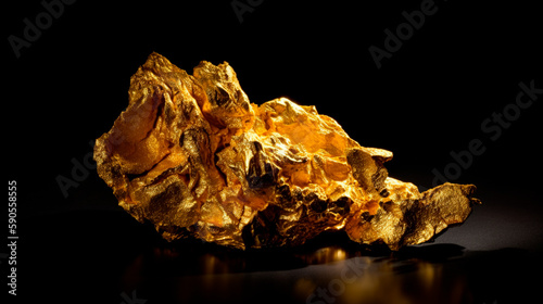Gold nuggets natural on a black background. Generative ai