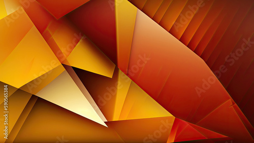 Yellow orange red abstract background for design. Geometric shapes. Color gradient. Modern, futuristic. Light dark shades.Triangles, squares, stripes, lines. Generative AI
