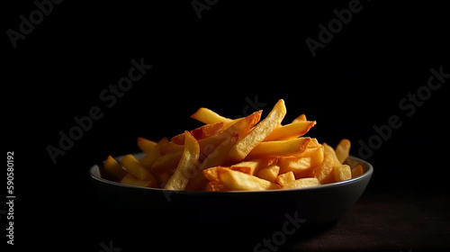 Western style French fries inside delicate plate, generative ai