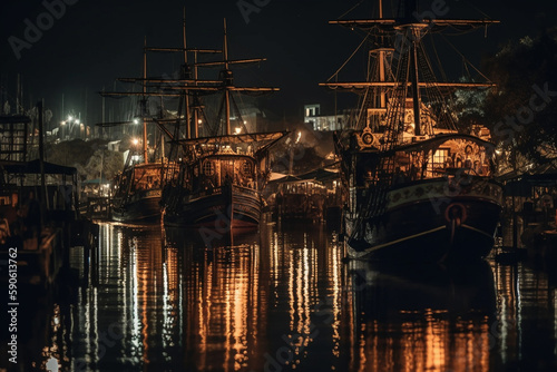 pirate ships at night Generative AI
