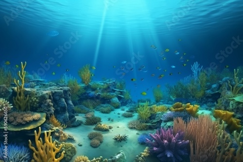 Serene Ocean Underwater Landscape Illustration, Generative AI