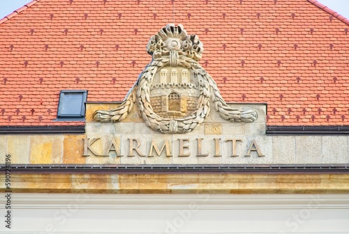 Detail from Karmelita monastery now office of Prime Minister in Budapest Castle district, Hungary 