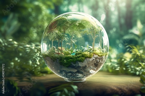 Eco-Sphere: A Sustainable Ecosystem in a Glass Ball, sustainability and self-sustaining, Generative AI