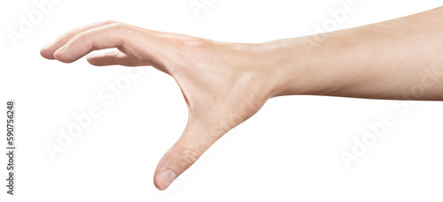 Male hand, holding something or catching or scratching or frightening or showing a zombie etc., cut out
