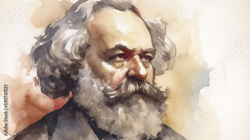 Karl Marx portrait, water color portrait Marxist philosopher, Marxist art (generative AI) 