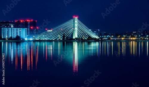 Beautiful view of the Lekki - Ikoyi Link Bridge with lights at night