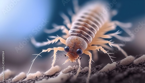 Macro Head lice louse on human hair. AI generation