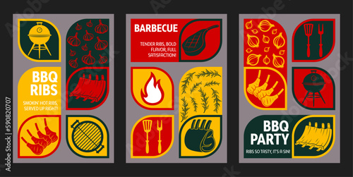 BBQ ribs with barbecue party for outdoor experience with our mouth-watering ribs poster vector template. Using bold typography and warm colors, this poster perfect for restaurants, menus, and banners.