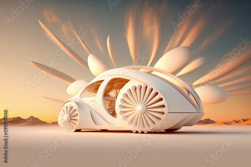 Coche futurista con motor eléctrico, nave espacial de videojuego, coche volador futurista, creado con IA generativa