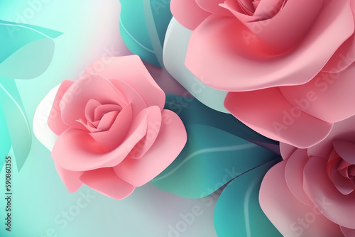 fondo flores aesthetic rosas y azules, creado con IA generativa